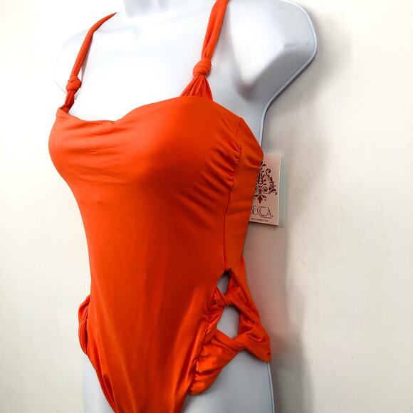 BECCA Baja Mar One Piece Swimsuit Large Orange Carrot Bow Side Cut Out NWT - Picture 5 of 10